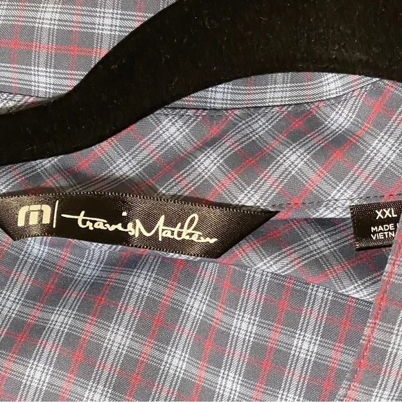 Travis Mathew Quiet-Luxury Micro-Plaid Golf-Core Stretch Shirt Preppy Blue XXL - Picture 8 of 10